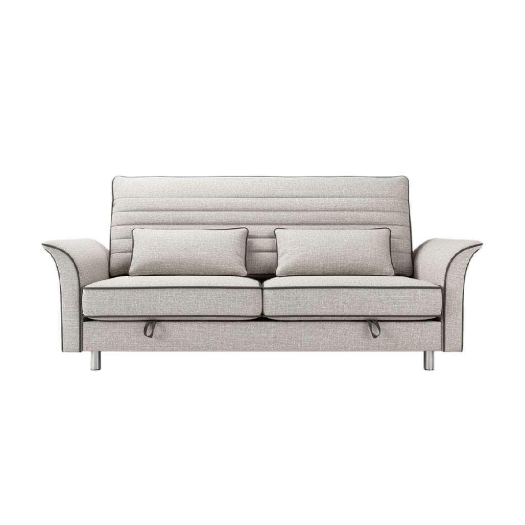 **Sofa rozkładany z dwoma poduszkami, w kolorze jasnoszarym**